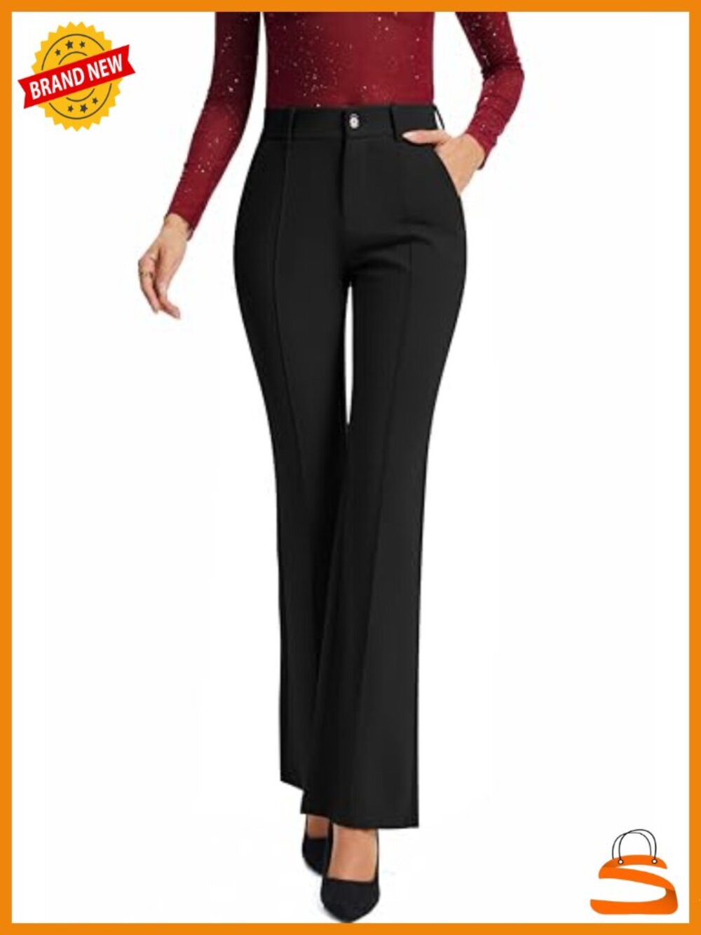 FUNYYZO Flare Work Pants Stretchy Bootcut Leg Business Slacks